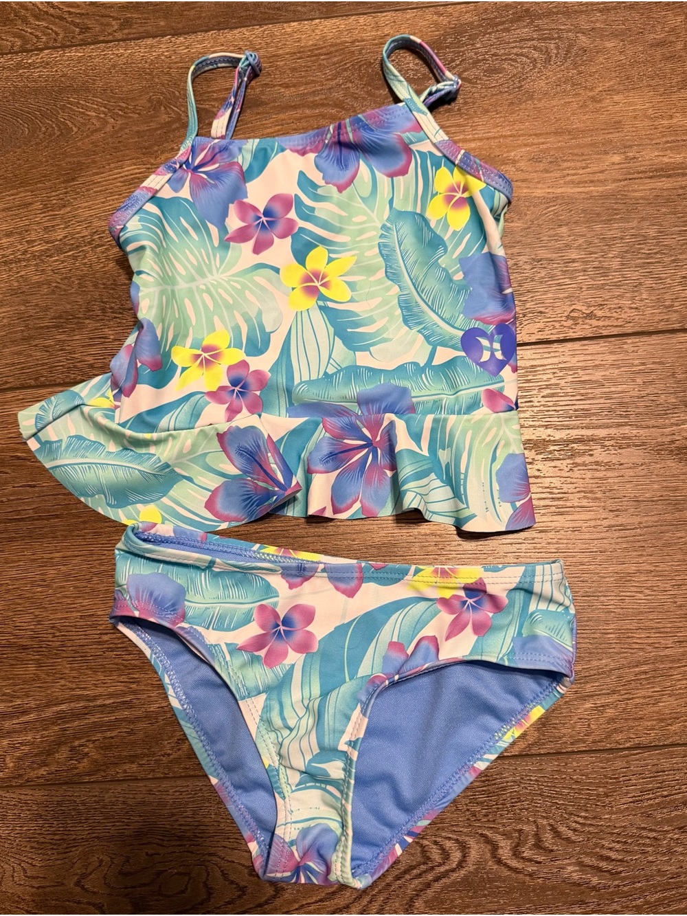 Hurley Girls Tropical Floral Two-Piece Swim Set - Blue, Yellow, Purple
